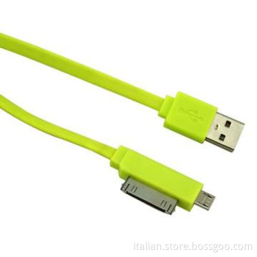 Multifunctional 2-in-1 TPE material flat USB cable for iPhone 5/5s/5c/Samsung/android